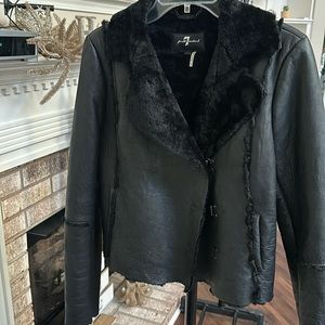 7For All Mankind Women’s Leather/faux Shearling Black Coat SZ Small